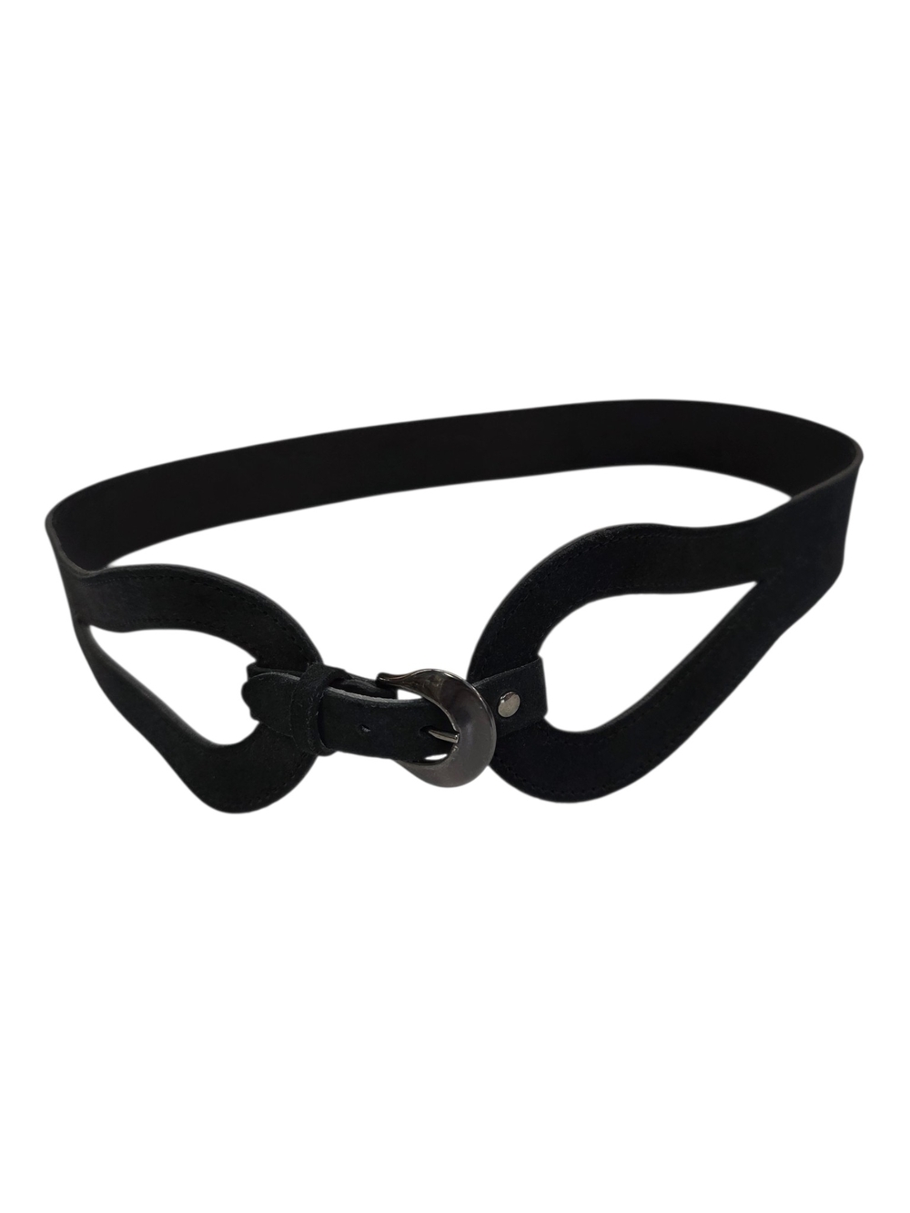 Corone Italian Black Suede Cutout Waist Belt with Buckle
